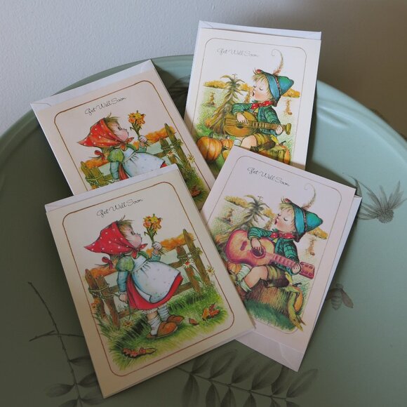 Vintage 1988 " Get Well Soon "Greeting Card Set of 4 with Envelopes Made in USA - Picture 1 of 6